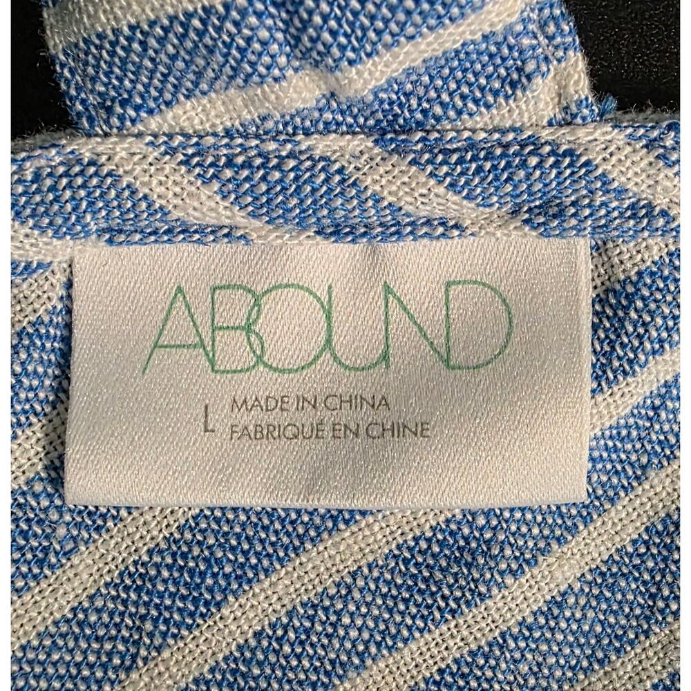 Abound Linen Blend Crop Top Blue White Striped‎ Peplum Ruffle Sleeveless Size L - Picture 3 of 5